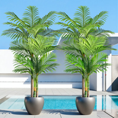 7FT Artificial Palm Tree, 1 Pack Anti-Tip Beige Planter, Lifelike Faux Tropical Plant, Indoor & Covered Outdoor Decor for Dining Room, Porch, Lobby & Office