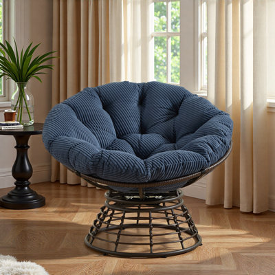 Fauteuil ergonomique confortable en osier Papasan, fauteuil pivotant à 360 ° pour l'intérieur et l'extérieur avec coussin épais et doux, idéal pour le salon, la chambre à coucher et la salle de lecture