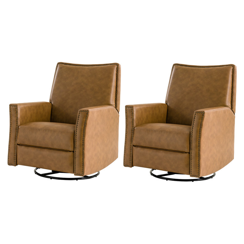  Jerseyville Transitional Faux Leather Swivel Rocker Manual Recliner(Set of 2), Camel