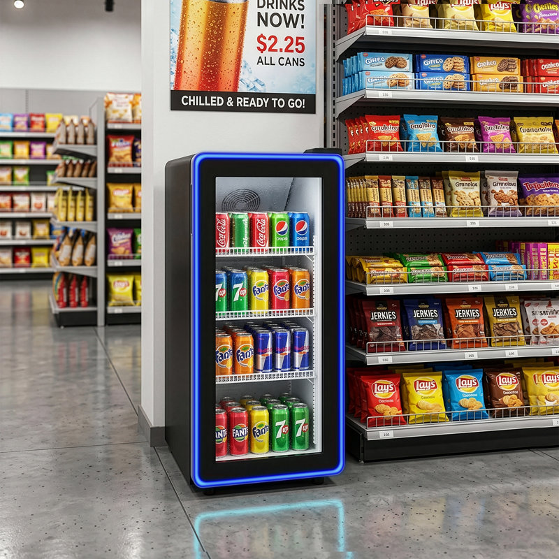 5,6 pieds cubes Vitrine réfrigérée commerciale pour réfrigérateur de boissons en noir avec lumière bleue extérieure