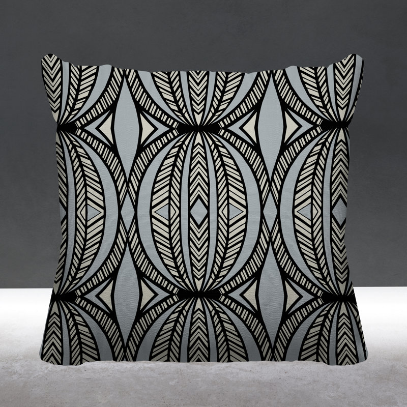Coussin décoratif intérieur / extérieur Kiva Abstract Tribal, L 19 po x H 19 po, gris