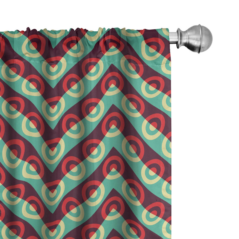 Retro Geometric Maroon and Sea Green Polyester Curtain Panels