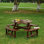 Table de pique-nique d'extérieur pour 8 personnes, table de pique-nique ronde pour 8 personnes avec 4 bancs intégrés, trou de parasol, table d'extérieur et banc pour jardin, cour, porche, patio, brun
