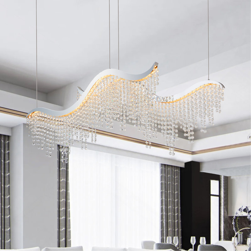 Lustre moderne en cristal à DEL à hauteur réglable de 36 pouces - Luminaires suspendus pour le salon et l'espace luxueux