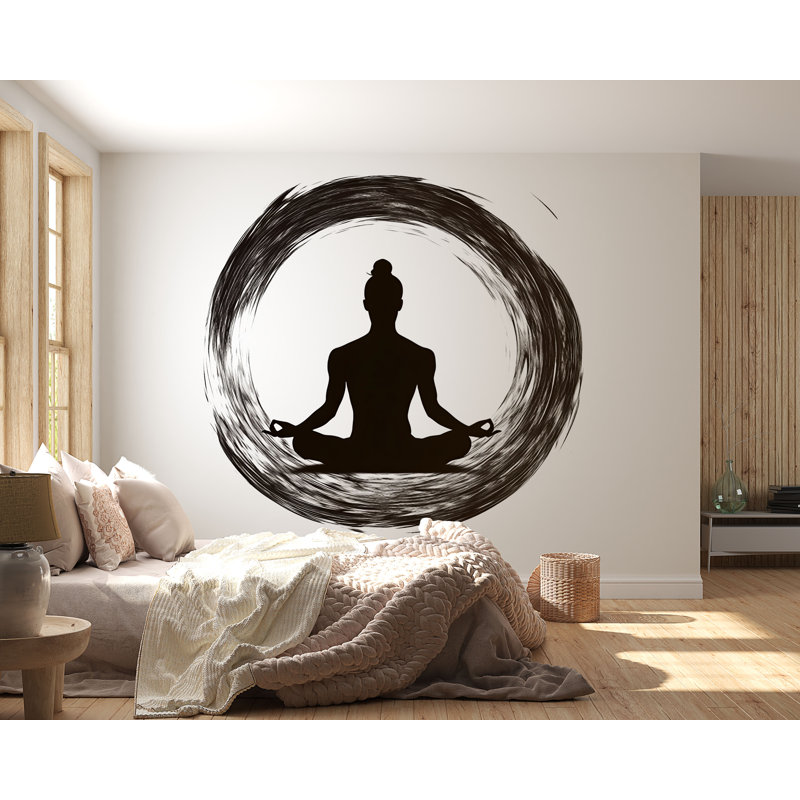 Adhésif mural Zen Yoga, papier peint cercle de méditation, autocollant mural Mandala noir, décor de studio de bien-être, art mural de salle de spa 635MV