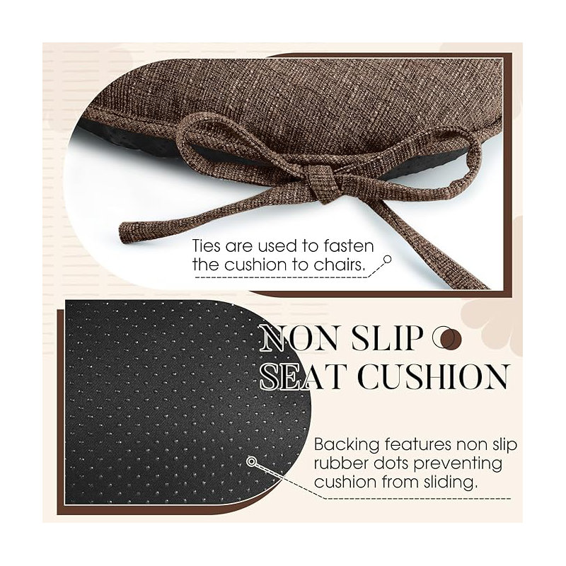 Chair Cushions For Dining Chairs 4 Pack, Memory Foam Chair Cushion With Ties And Non Slip Backing, Tufted Chair Pads For Dining Chairs(Brown)