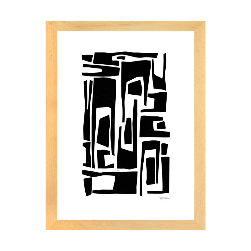 Elongated Modern and Abstract Shapes - Impression d'art graphique, 24" H x 16" W x 1" D, Beige Wood Framed Paper, Blanc