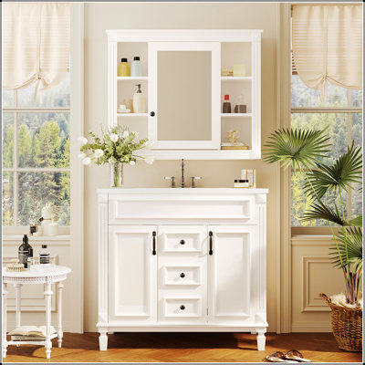 Meuble-lavabo moderne de 36 po avec lavabo supérieur, miroir et rangement spacieux pour des salles de bain élégantes et fonctionnelles