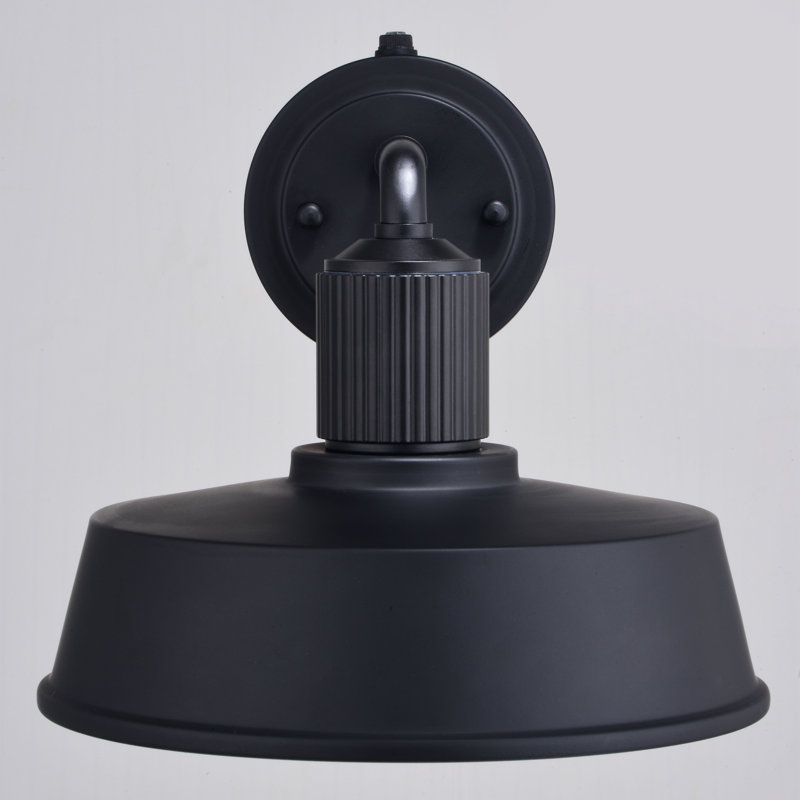 Hammond 9 in. H 1-Light Matte Black and White Dusk to Dawn Sensor Industrial Outdoor Wall Sconce, Durable Steel, Metal Shade, LED Compatible for Exterior Porch Patio Front Door or Garage