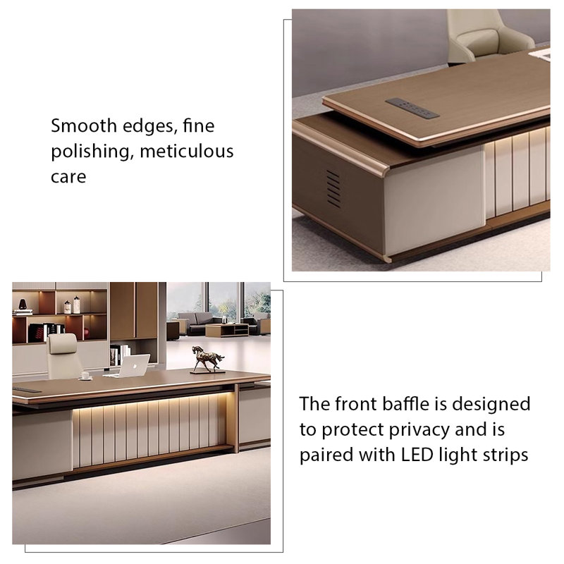 Bureau simple 110,24 "clair et luxueux brun, H 33,46 po x l 114,17 po x P 35,43 po
