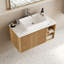 Meuble-lavabo simple mural de 30 po avec lavabo vasque en céramique, comptoir en pierre frittée et armoire en bois cannelé, finition chêne rétro, 2 portes à fermeture en douceur et tablettes ouvertes-610633039-733914450
