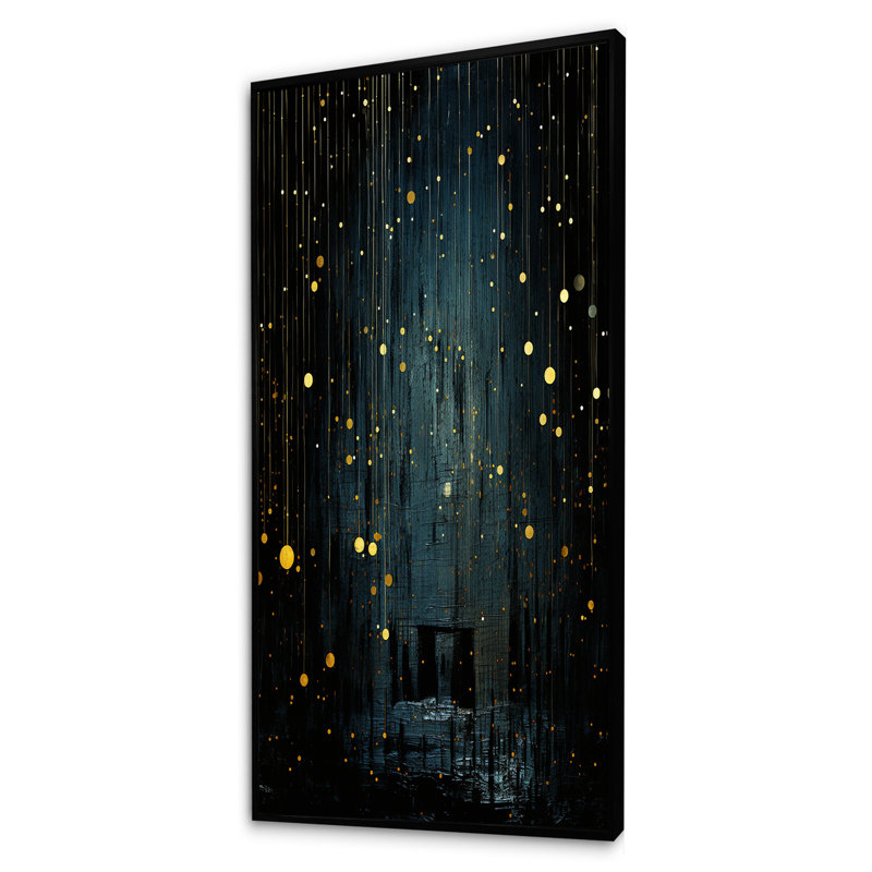 Étoiles de la nuit étoilées japonaises noires et jaunes - Japon, art mural, Cadre flottant noir, H 60 po x l 28 po x P 1,5 po