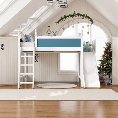 Solid Wood Loft Bed With Storage Shelves, Wardrobe & Detachable Slide For Kids, Twin/Full/Queen Size