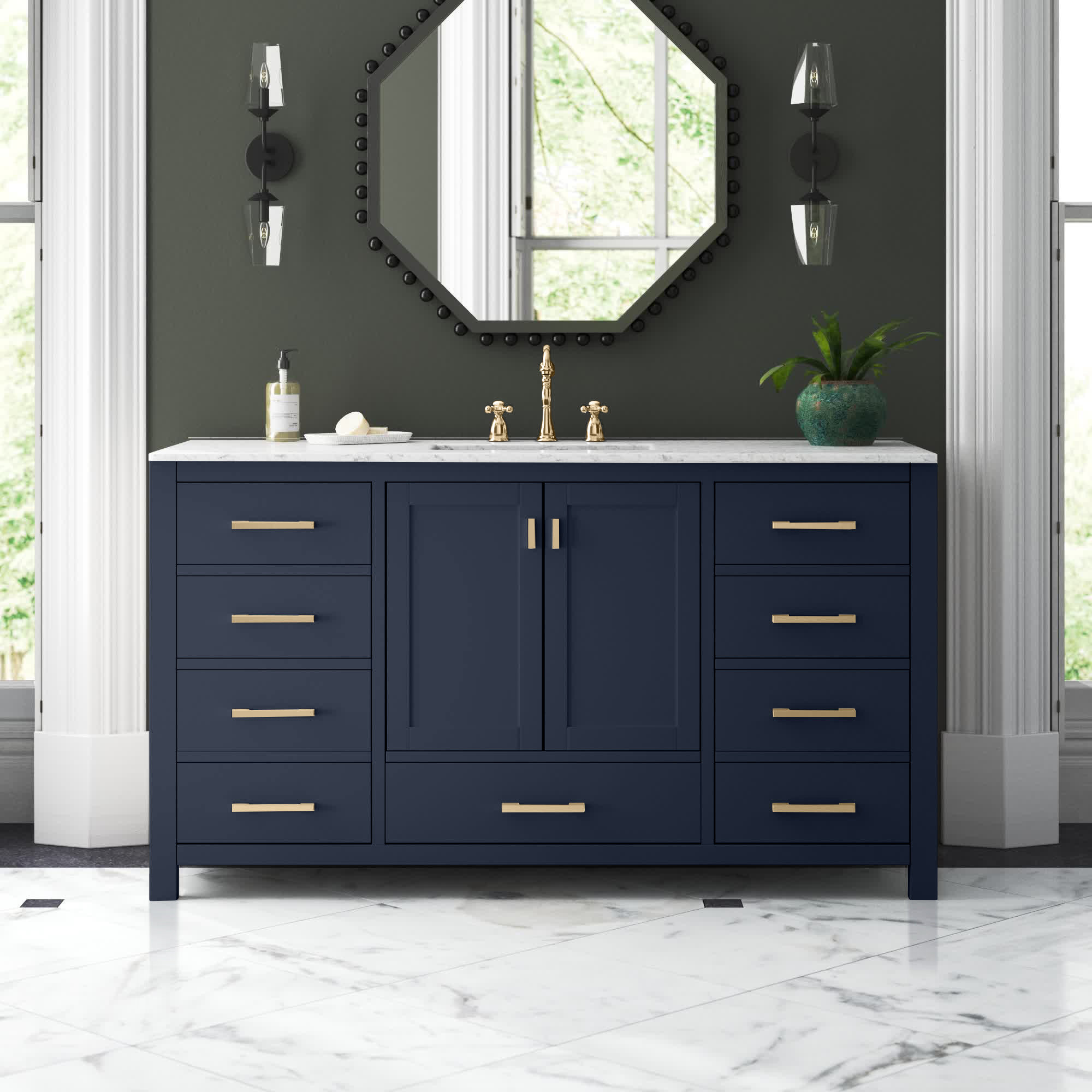 Reba 60'' Single Bathroom Vanity Base, Navy Blue