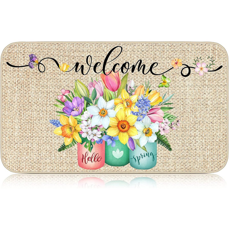 Paillasson - tapis d'entrée multicolore, Hello Spring