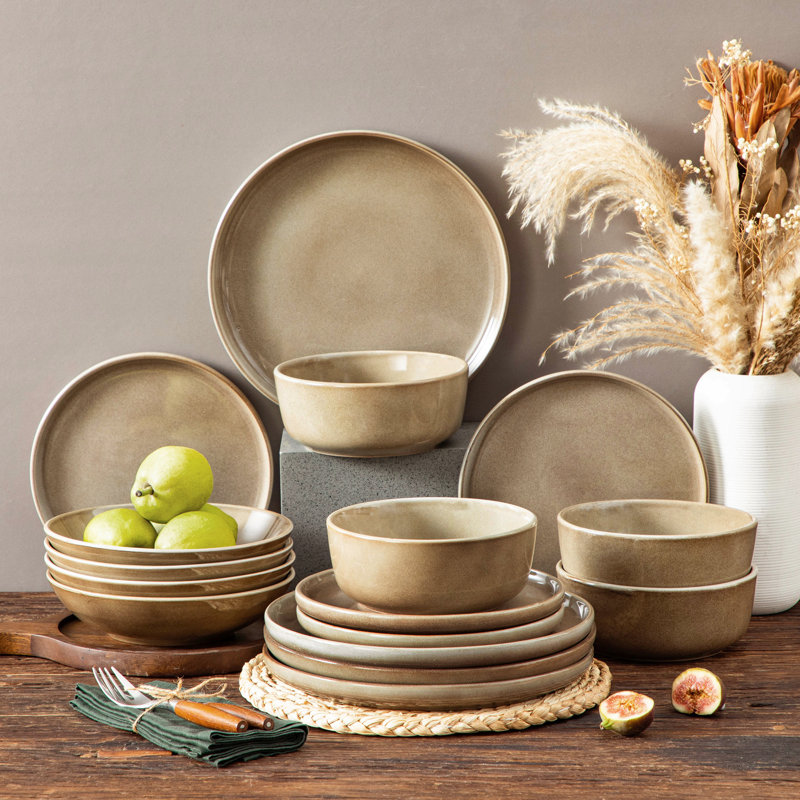 Piece Stoneware Dinnerware Set - Service for 4, Brown