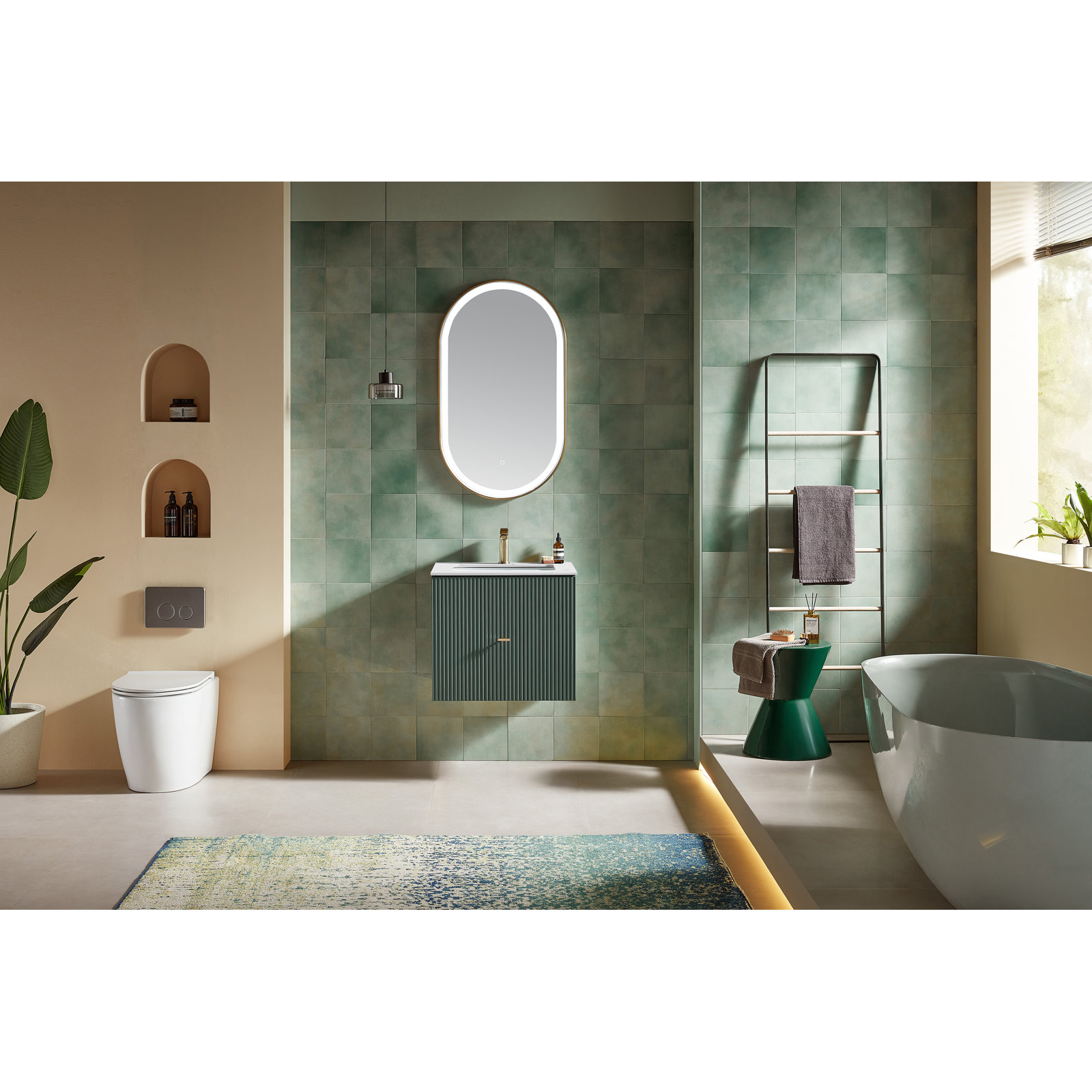 Jamell Single Bathroom Vanity, White, Forest Green