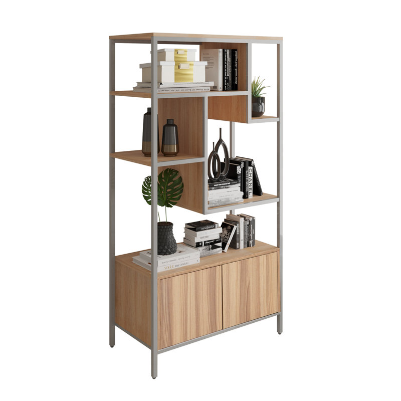 Geometric Storage Bookcase, Oak/White