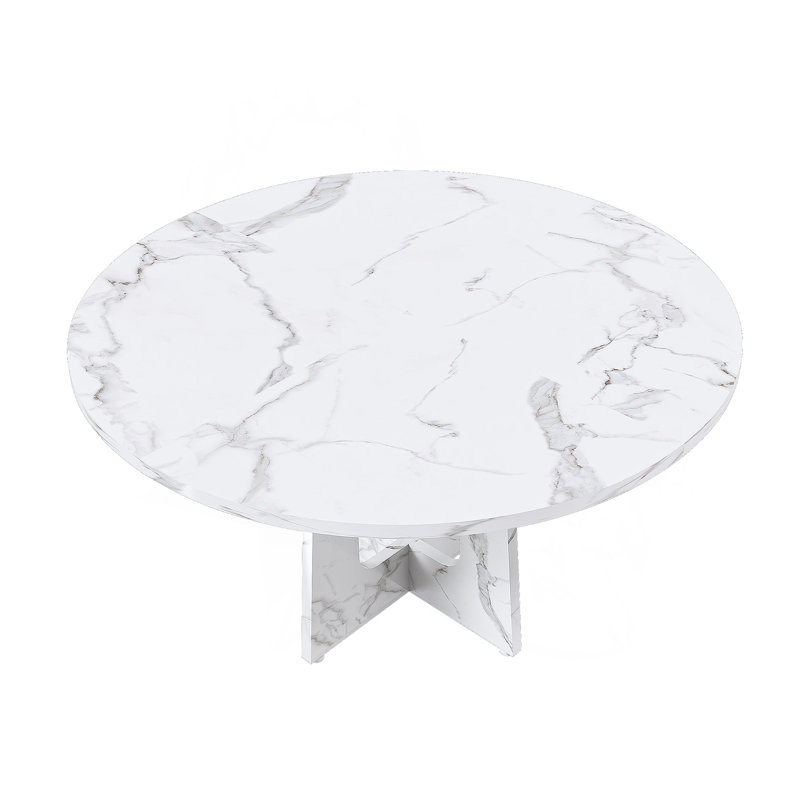 47.24" Round Dining Table for 4 - Farmhouse MDF Table with Marble White Finish, 300lb Capacity, Easy Assembly for Kitchen/Dining Room - Modern Spiced Table