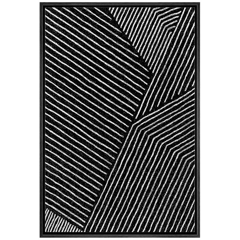 Signature signée, impression sur toile encadrée, blocs d'art au trait foncé, formes géométriques, illustrations, art moderne, alternative multicolore multicolore ultra pour le salon, la chambre à coucher, le bureau - 16 po x 24 po naturel