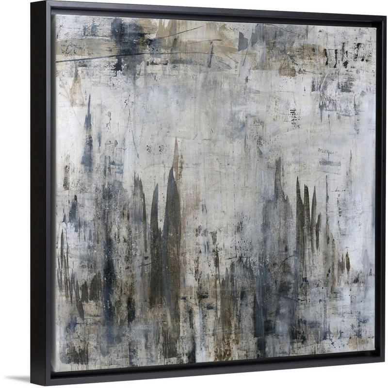 « ghost city », peinture sur toile, H 13,7 po x l 13,7 po x p 1,75 po, Cadre flottant noir