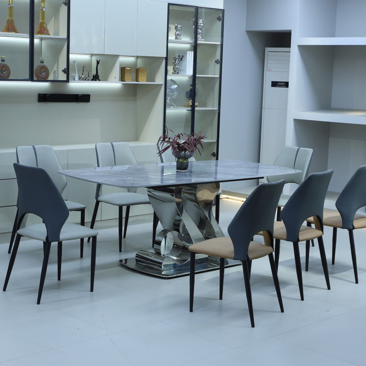 Luxury Rectangle Dining Table - Durable Stone Surface with Artistic Steel Legs