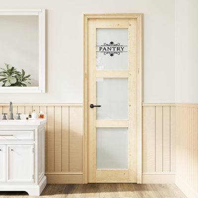 Porte en verre givré 24 po x 80 po à 3 verres en verre givré, dalle d'intimité en verre, pouvant être peinte et imperméable, combinaison pour porte de garde-manger