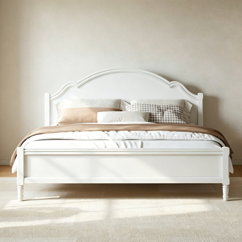Lit plateforme en bois avec tête et pied de lit, Blanc, Très grand lit
