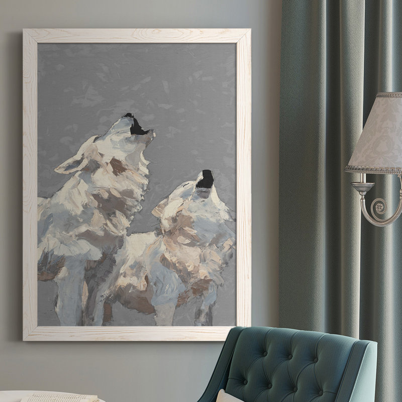 Midnight Wolves, reproduction d'art sur toile, Cadre blanc, H 37,5 po x l 27,5 po x P 1 po, gris