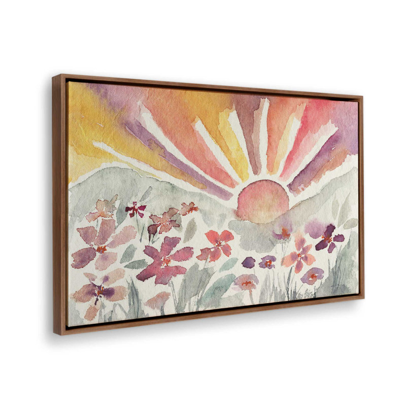 Sunrise Meadow Bloom, H 24,75 po x l 36,75 po, Toile avec cadre, Noyer