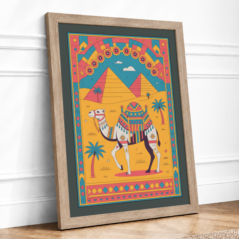 Camel in Desert Gold Boho - Framed Print, A1 - 84.1 x 59.4 cm, Oak