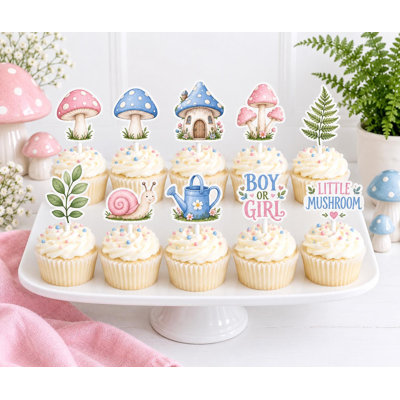 Décorations pour cupcakes « Petit champignon » pour la révélation du sexe du bébé, pics en papier rose et bleu en forme de champignon, garçon ou fille, thème forêt, lot de 10