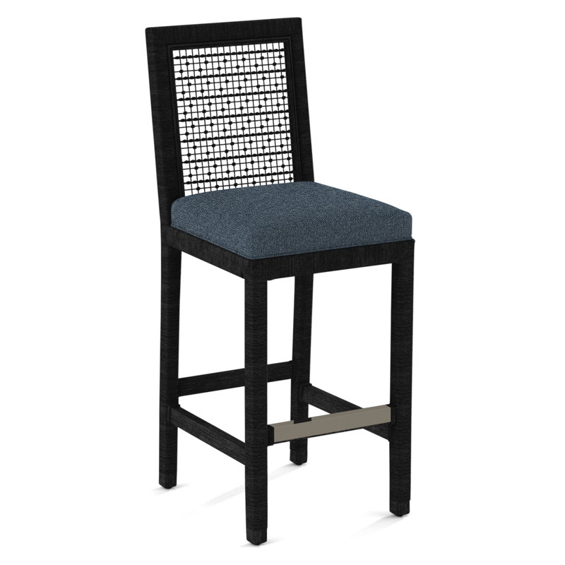 Pine Isle Bar Stool, Sunbrella Beige Pinstripe; 6205-74, Black