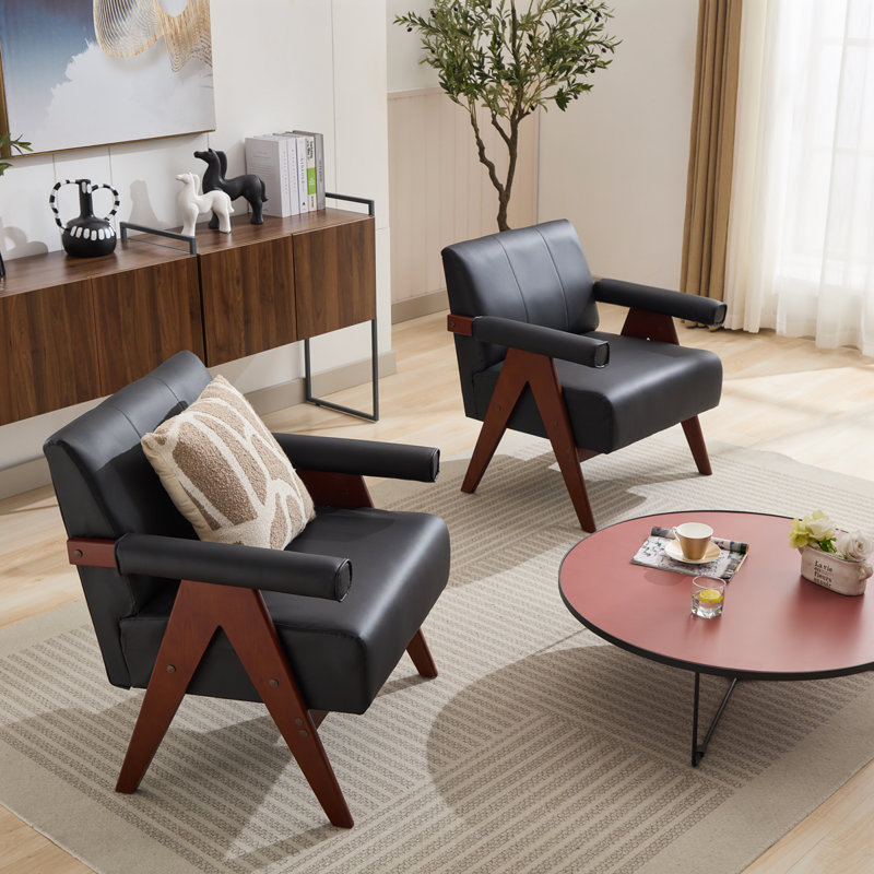 Faux Leather Armchair, Black Faux Leather