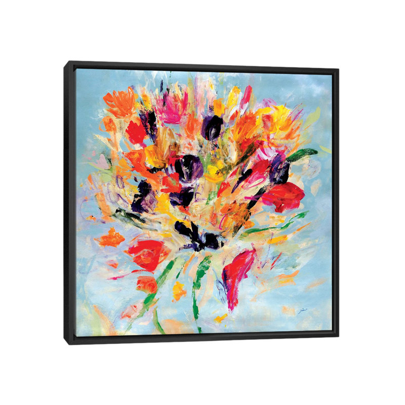 « Kiss me floral » par Julian Spencer, reproduction d’art, H 18 po x l 18 po x 1,5 po, Toile avec cadre noir, Pas de tapis