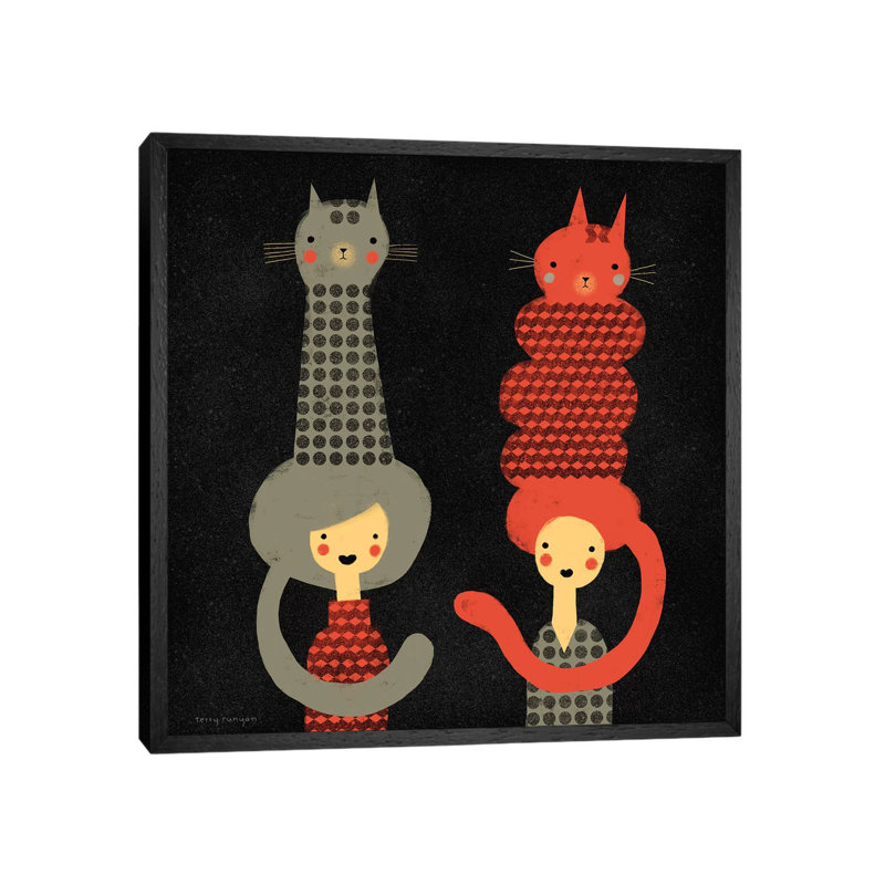 Cat Dos by Terry Runyan - Floater Frame Print on Canvas, Black Framed Canvas, 45.72 cm H x 45.72 cm W