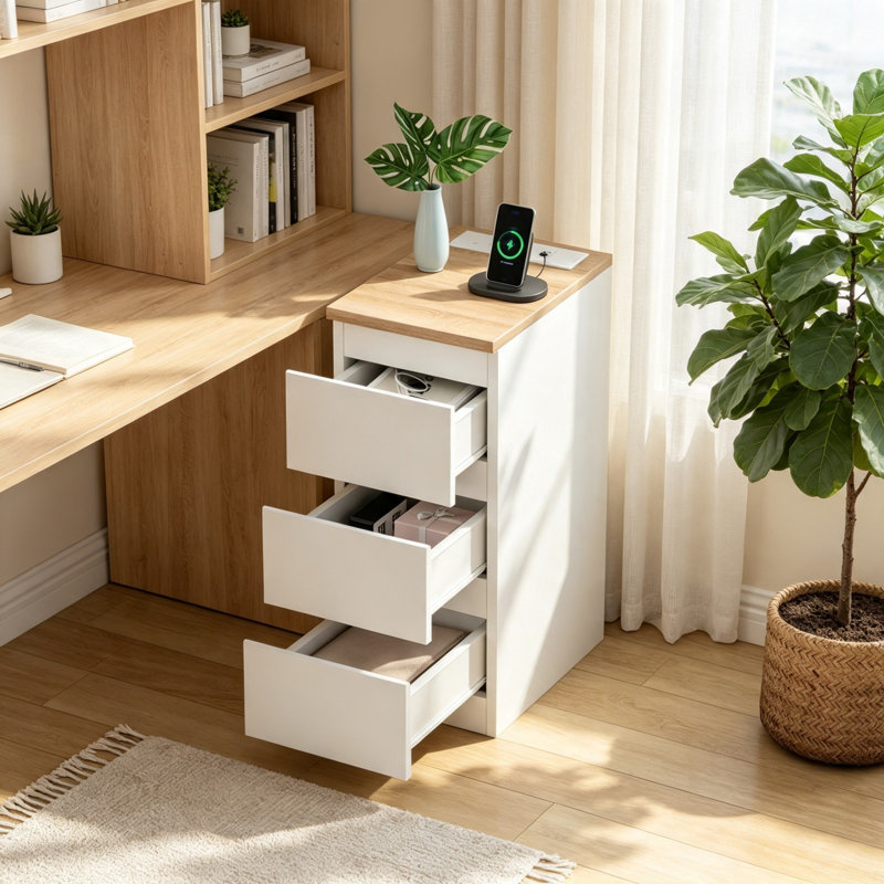 25cm W Engineered Wood Bedside Table