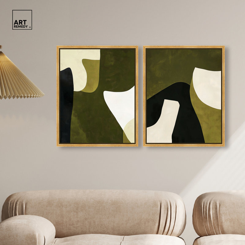 Ensemble de décoration de salon Olive Interplay Duet, reproduction d'art acrylique encadrée par Art Remedy, cadre argenté, 16 x 20