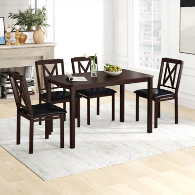 5 Piece Dining Table Set for 4 Rectangular Kitchen Table  4 Chairs Dinette Set