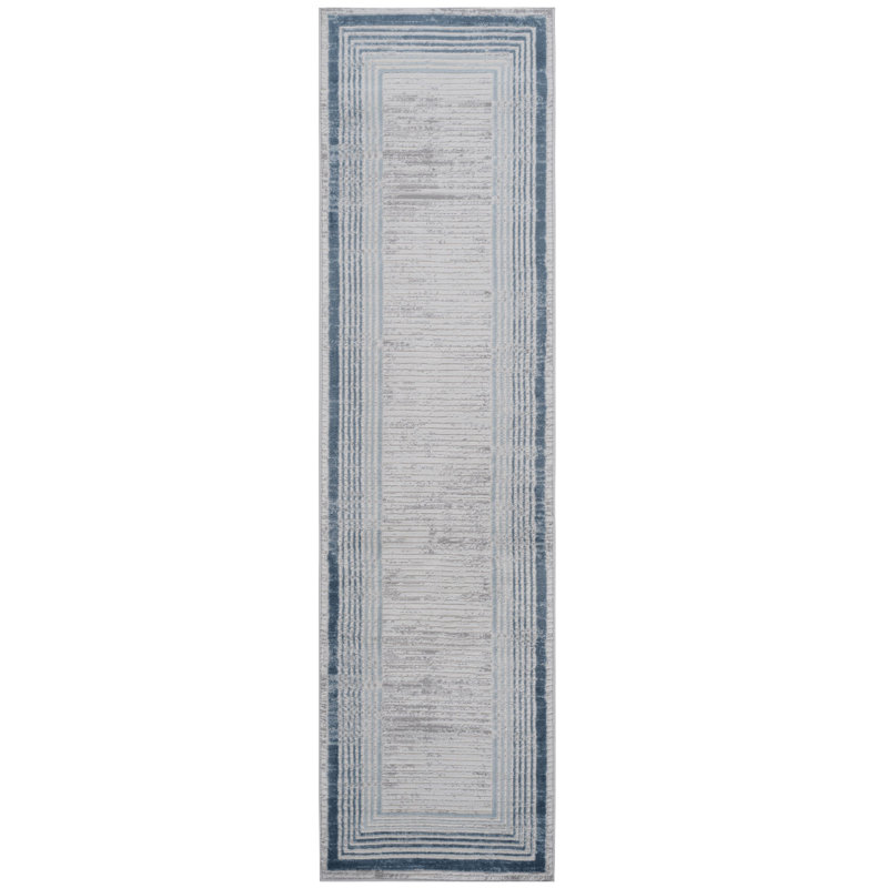 LOOM & LUXE Collection 2X8 Blue/Ivory/Bordered Non-Shedding Living Room Bedroom Dining Home Office Stylish And Stain Resistant Area Rug