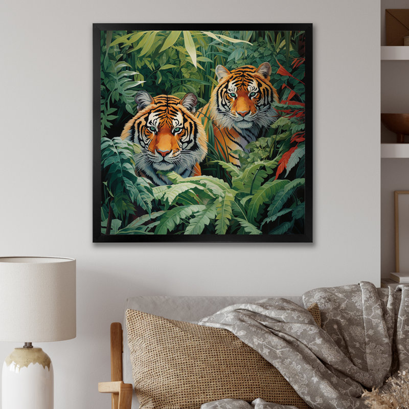 «Asian Art Tigers In Jungle VI», reproduction sur toile, H 36 po x l 36 po x P 1,5 po, Cadre simple noir