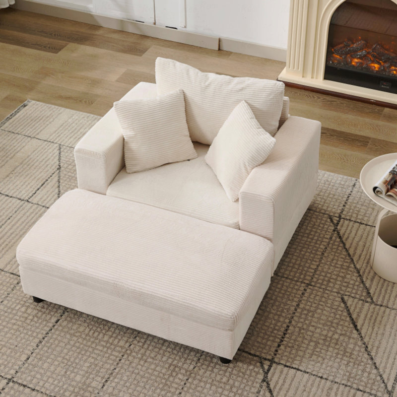 Chaise longue avec repose-pieds amovible et canapé-lit d'appoint rembourré avec coussins, fauteuil rembourré à assise profonde moderne