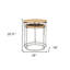 Ensemble de deux tables gigognes en bois massif naturel et argent avec cadre rond en fer