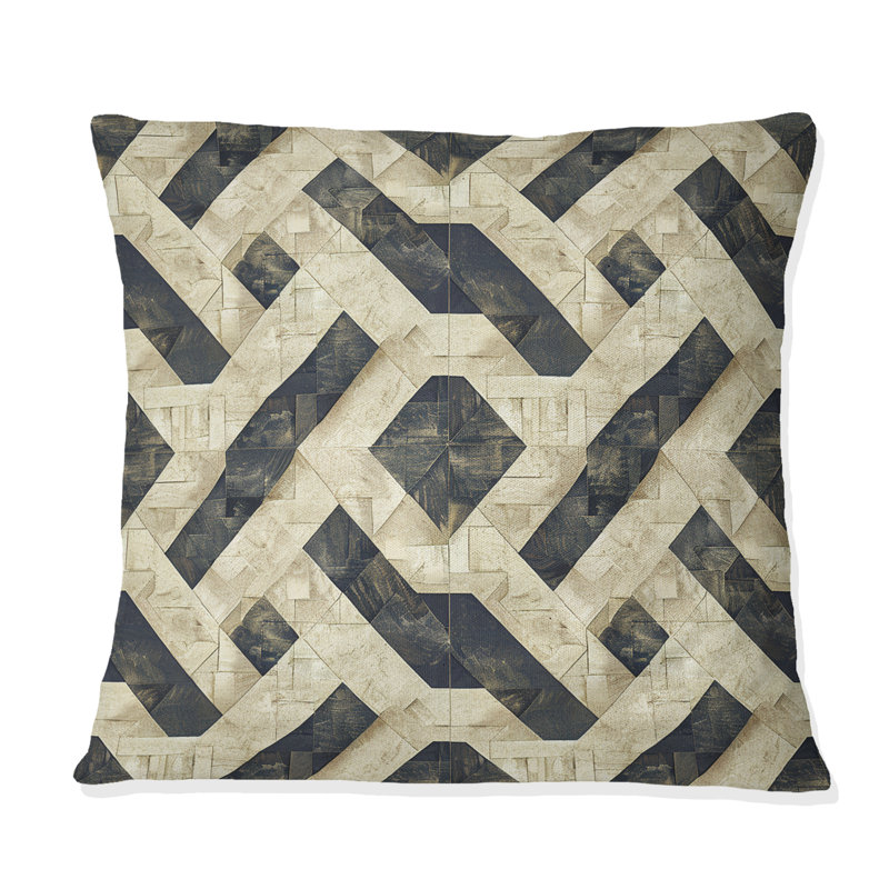 Coussin Beige gris Midcentury Maze III - Midcentury, H 16 po x l 16 po