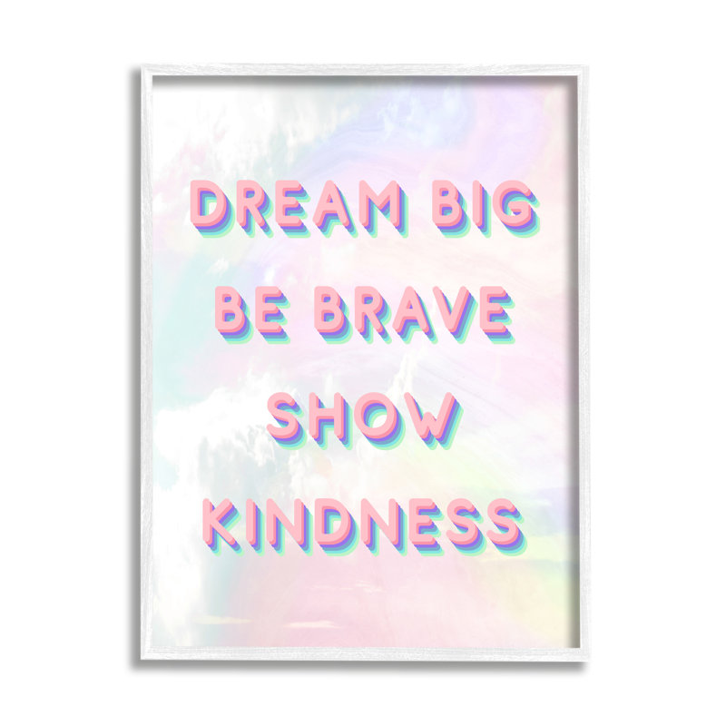 Dream Big Be Brave, H 20 po x l 16 po, Giclée encadrée blanc bord de mer