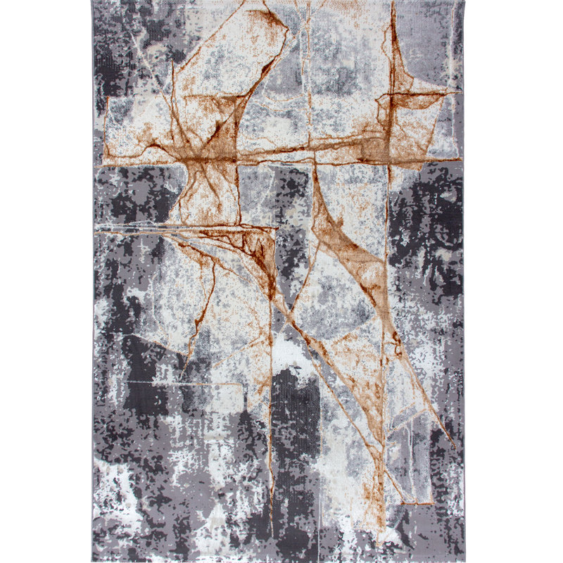 Tapis luxueux, gris et or, 6,6 x 9,5 pieds | 100% polyester, 2200 grammes par mètre carré | Hauteur des poils: 0,4 pouce | Facile à nettoyer, facile à nettoyer | Parfait pour le salon, la chambre à coucher et un décor élégant