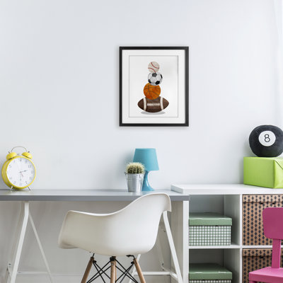 Sports Ball Bunch Framed Print Under Glass, design by Christine Simpson Art