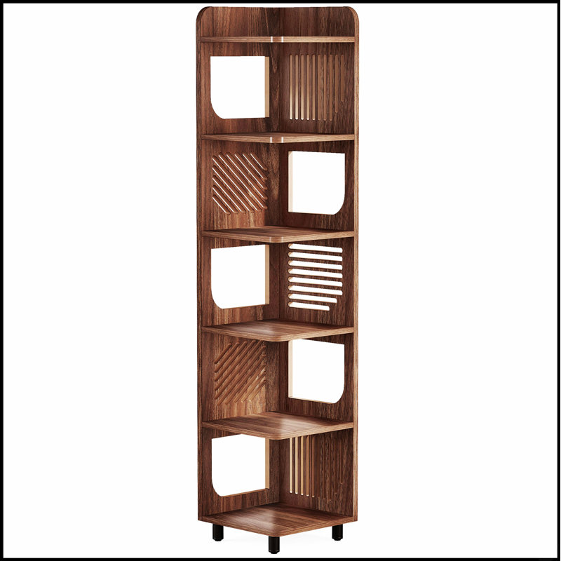 Bibliothèque d'angle étroite à 6 niveaux pour un rangement vertical efficace dans les salons, les bureaux et les chambres
