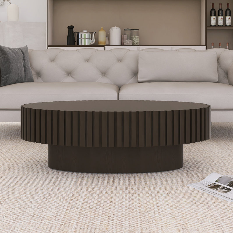 Wood Oval Coffee Table For Living Room, Black