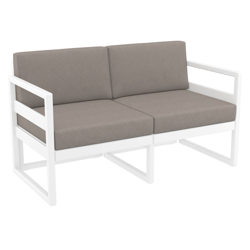 Causeuse d'extérieur Lane avec coussins Sunbrella, Toile taupe Sunbrella®, Blanc